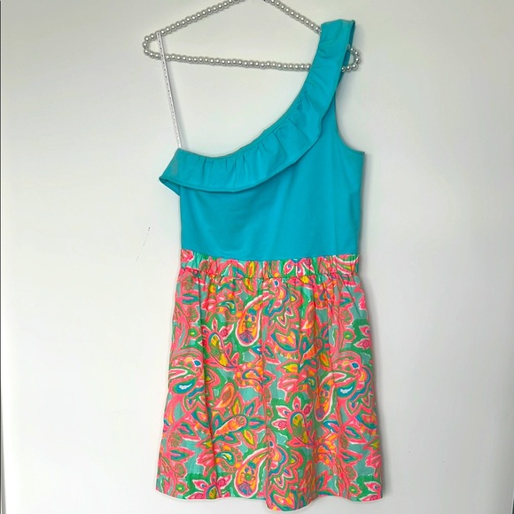 Lilly Pulitzer Blue Asymmetrical One-Shoulder Sundress ~ Size Medium - Picture 1 of 7